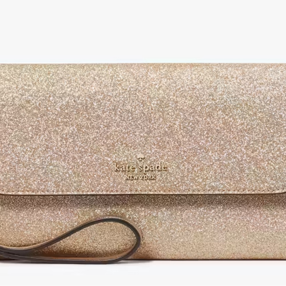 Kate Spade ♠️ Gold Glimmer Medium Flap Wallet/Wristlet